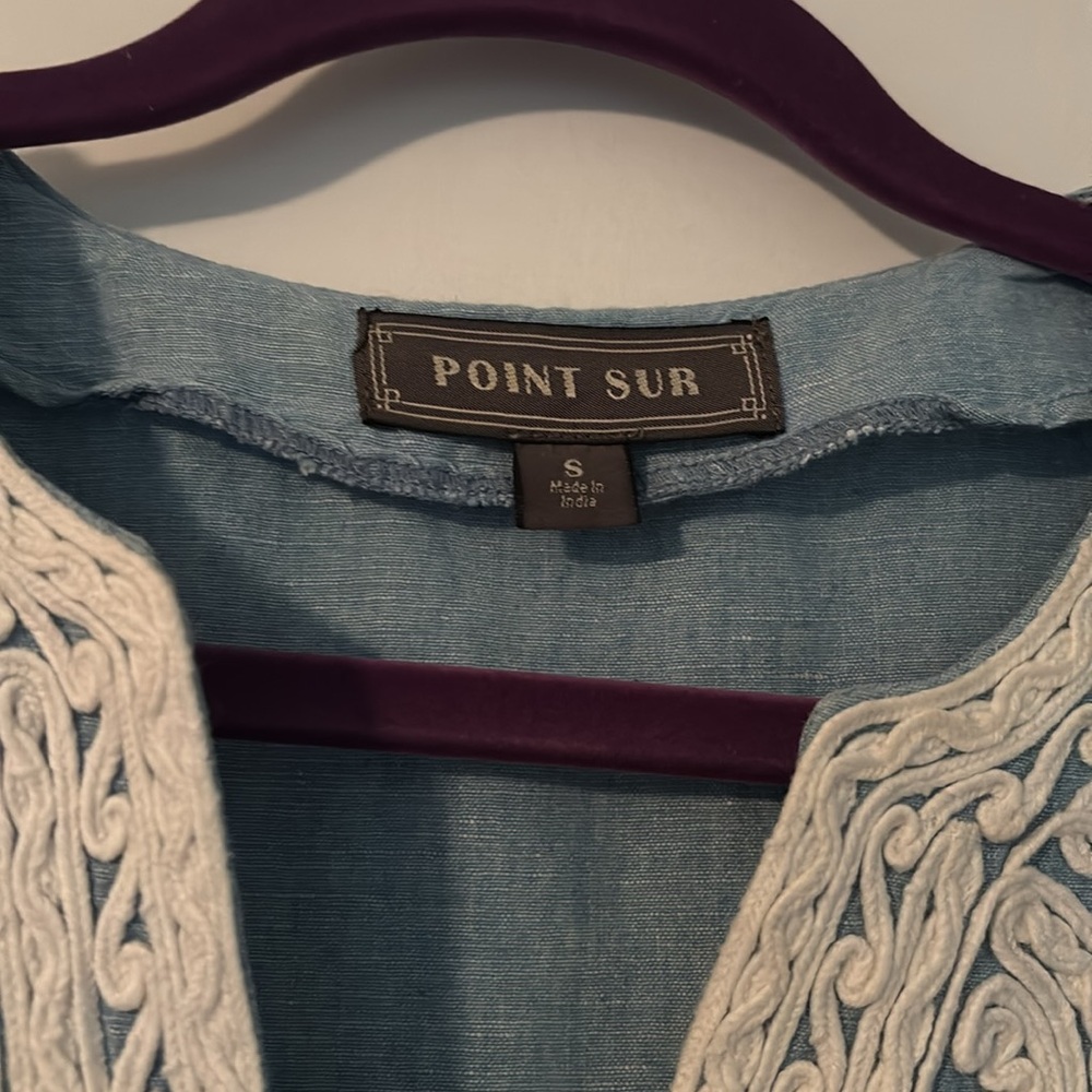 J. Crew Point Sur Blue Top with White Embroidery - Picture 2 of 3